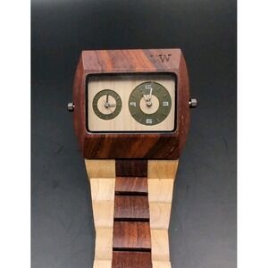 WeWood Jupiter Dual Time Natural Wood Quartz Watch New Battery Brown Rectangular